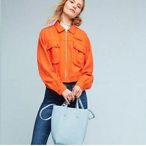 NWT Anthropologie Cartonnier Orange Linen Blend Eisenhower Bomber Jacket, S, NWT